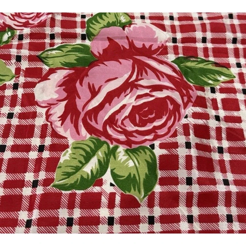 VTG 100% Silk Scarf Red Black White Polka Dot Floral Square 30” Hand Rolled